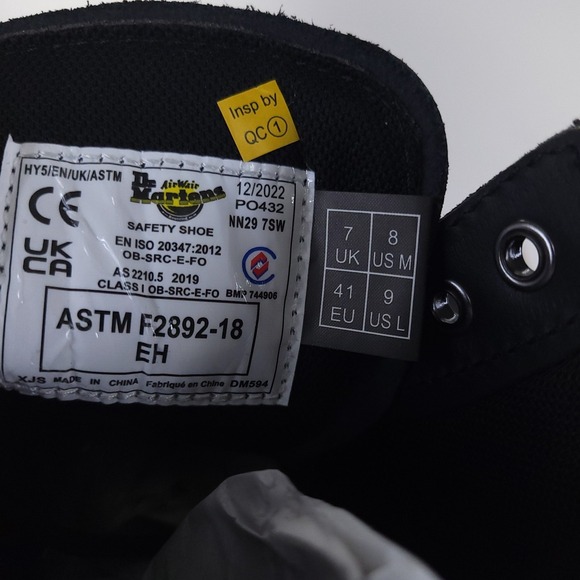 Dr. Martens Work Boots Mens 8 Womens 9 Black  1460 SR Slip Resistant Leather NIB main image 7